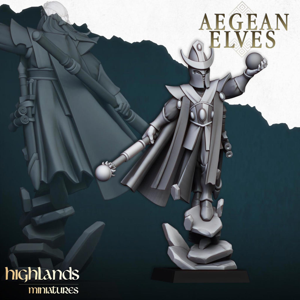 Aegean Elf Mage with Helmet - Highlands miniatures