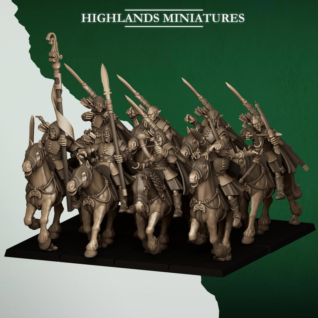 Mounted Feral Archers, Feral Elves - Highlands Miniatures