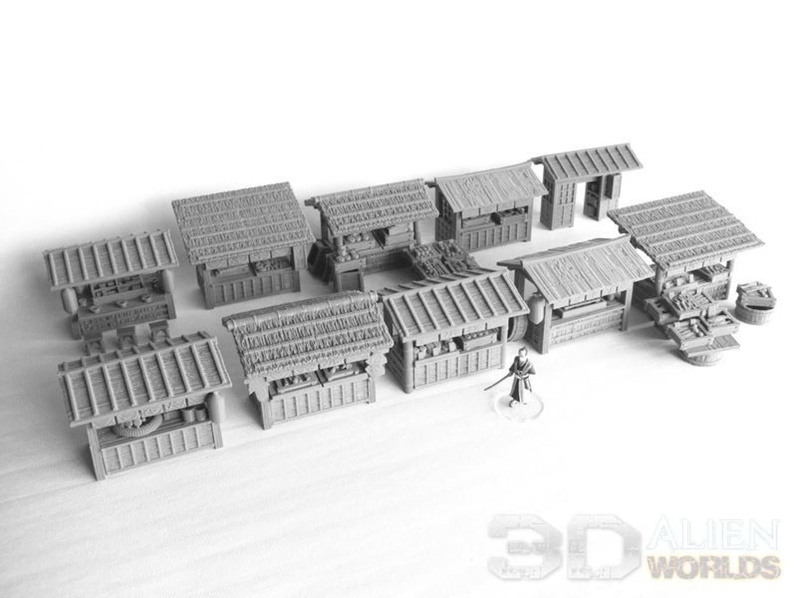 Samurai Market Stalls 28mm 3D printed Gaming Terrain - 3D Alien Worlds