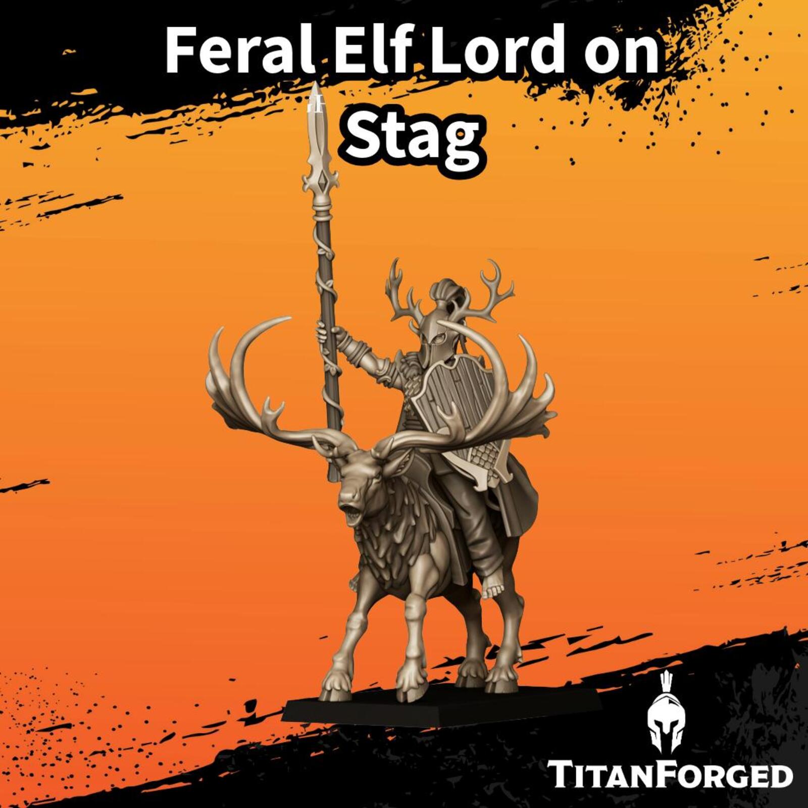 Feral Elf Lord on Stag - Highlands Miniatures