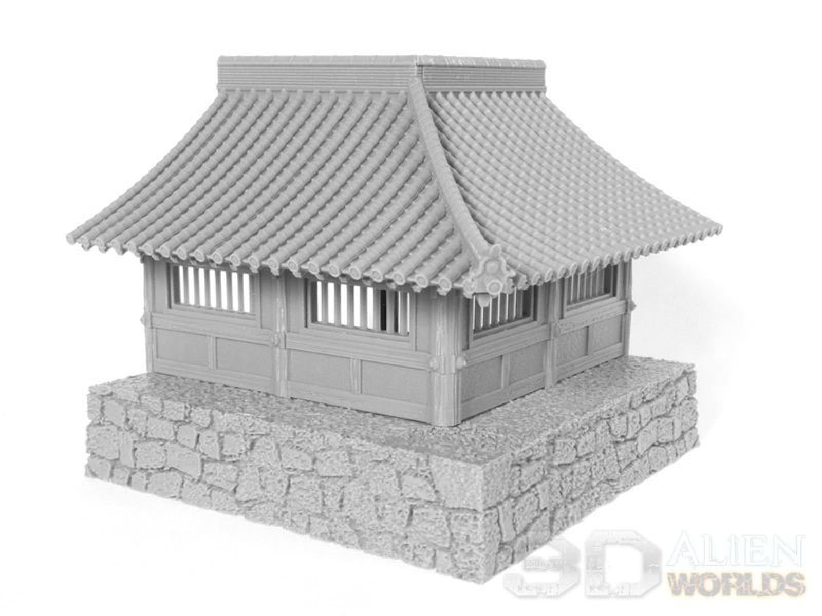 Samurai Temple Corner Wall 28mm 3D printed Gaming terrain - 3D Alien Worlds
