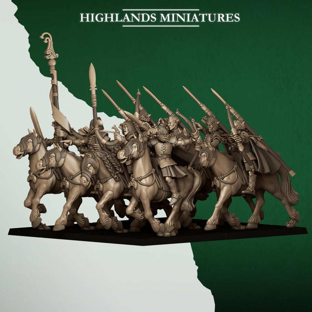 Mounted Feral Archers, Feral Elves - Highlands Miniatures