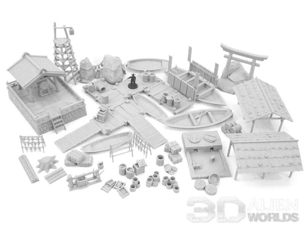 Samurai Fishing Village Set 28mm 3D printed Gaming terrain - 3D Alien Worlds