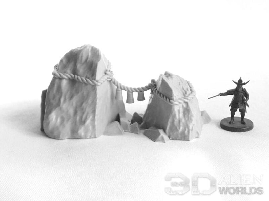 Samurai Fishing Village Rocks & Torii 28mm 3D printed Gaming terrain, Bushido - 3D Alien Worlds