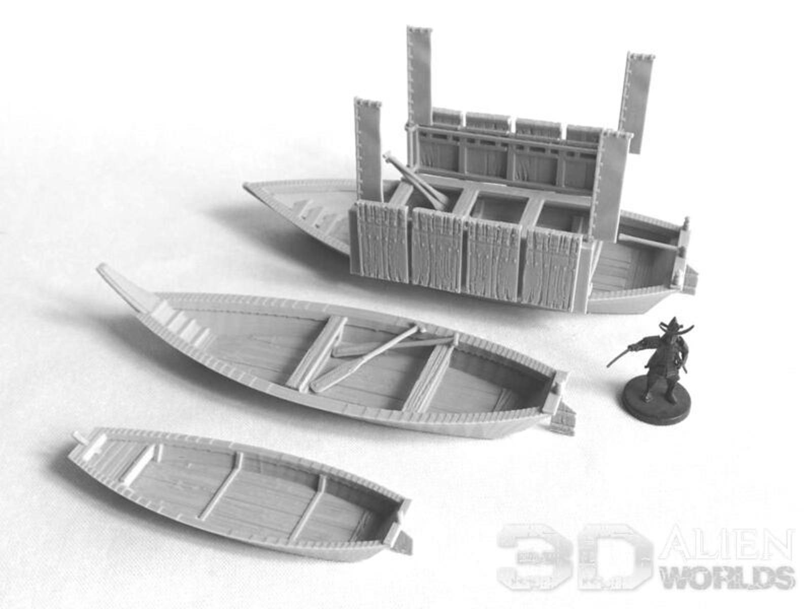 Samurai Fishing Village Boats 28mm 3D printed Gaming terrain Bushido - 3D Alien Worlds