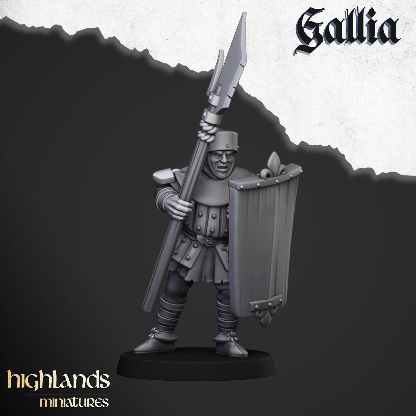 Men at Arms of Gallia with Halberds and Shields | Highlands Miniatures
