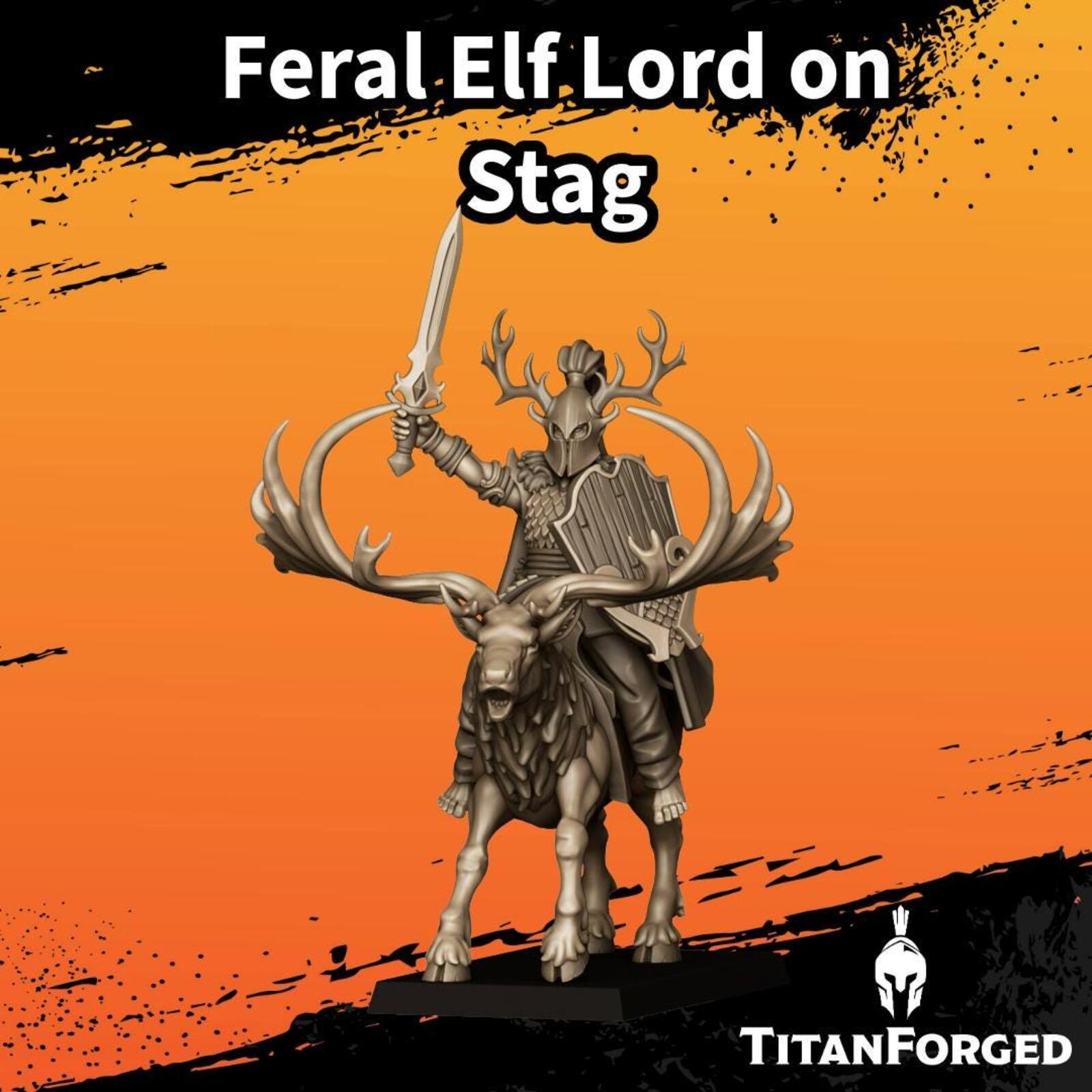 Feral Elf Lord on Stag - Highlands Miniatures