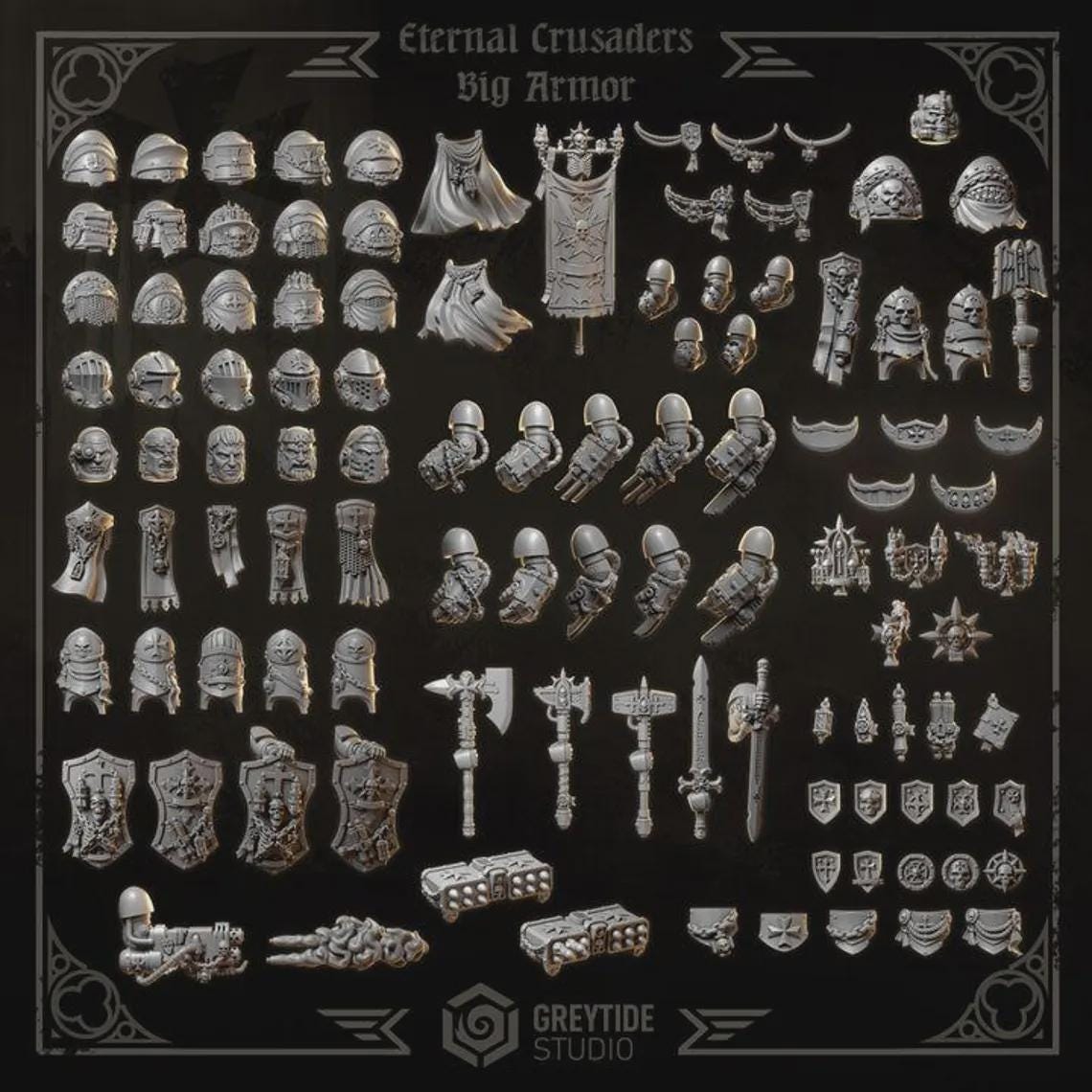 Eternal Crusaders Big Armor Priest Upgrade Set GreyTide Studio | Tabletop Miniature Wargaming Grim-Dark Sci-Fi  Proxy