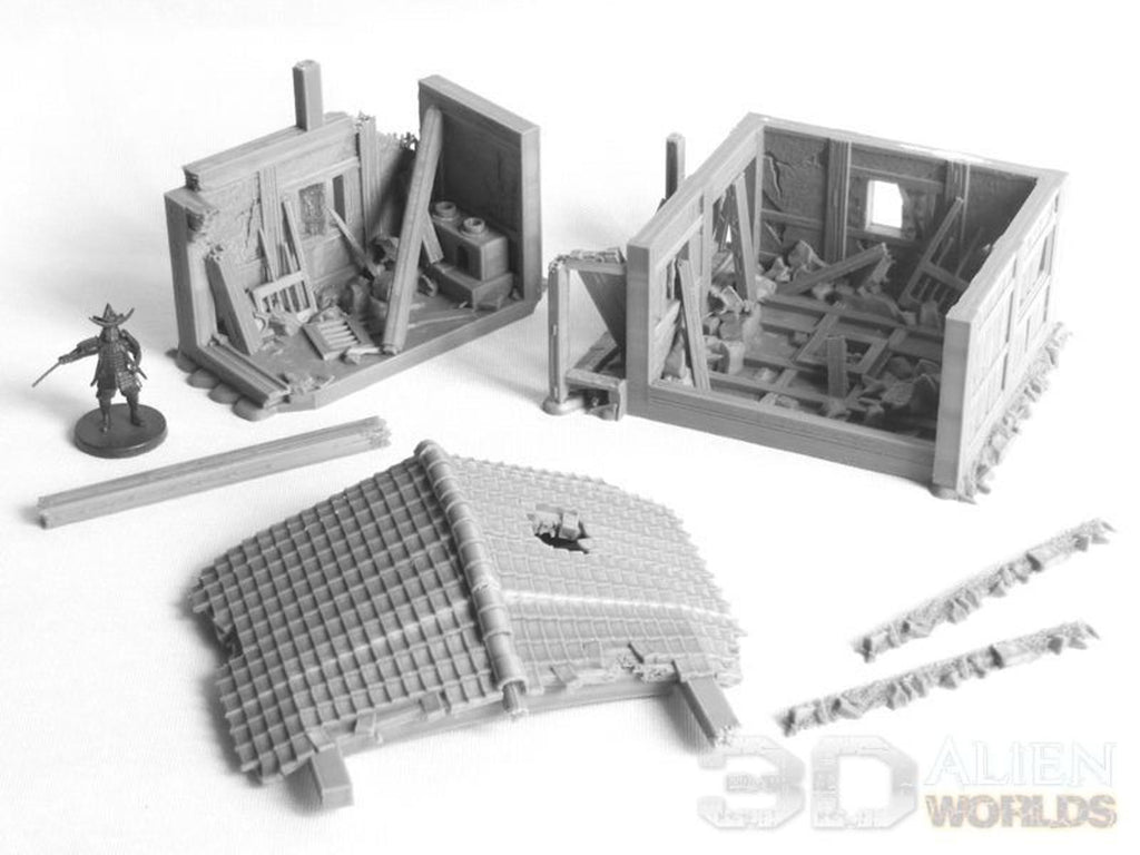 Samurai Ruined Hut 28mm 3D printed Gaming terrain - 3D Alien Worlds