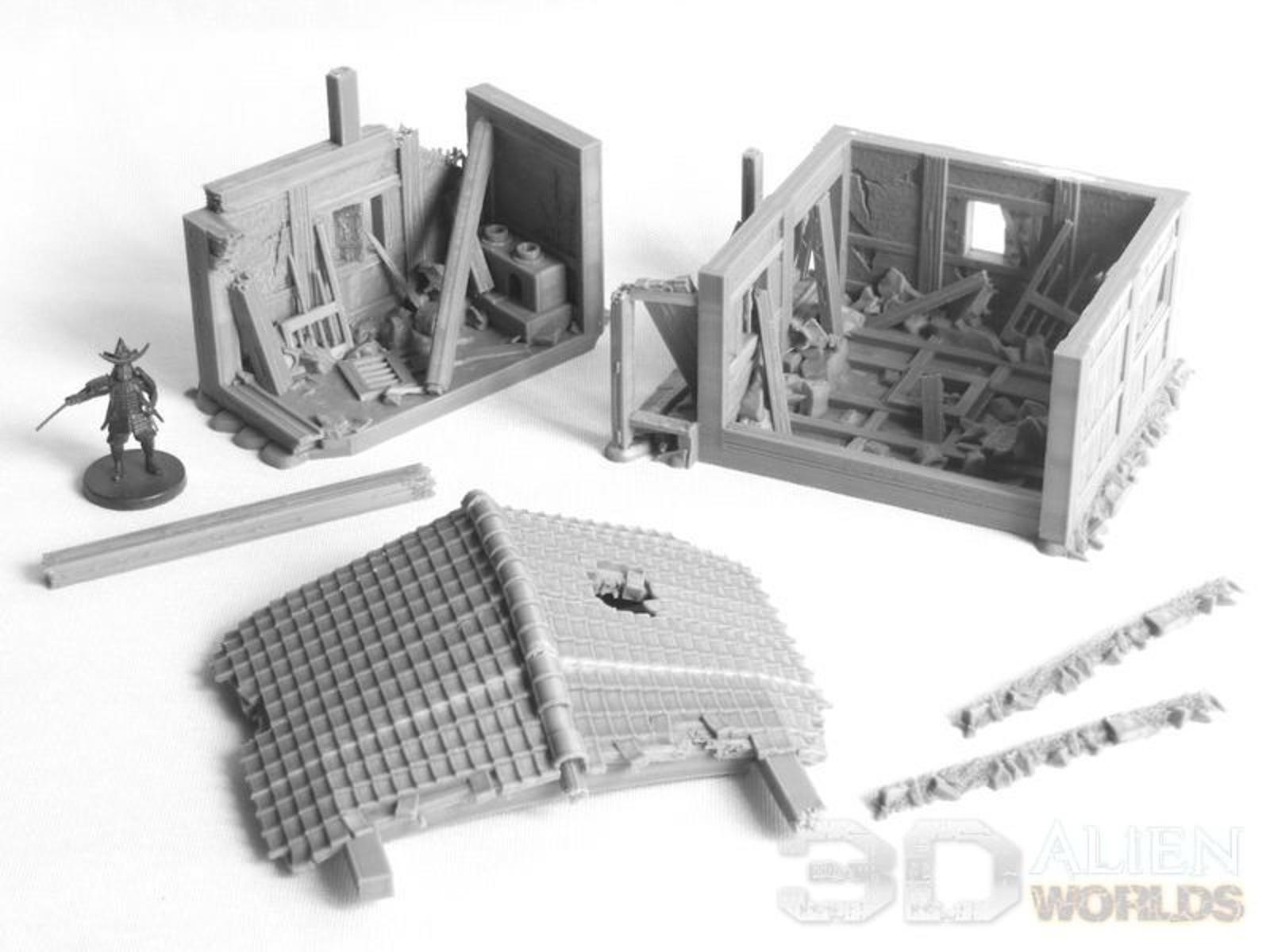 Samurai Ruined Hut 28mm 3D printed Gaming terrain - 3D Alien Worlds