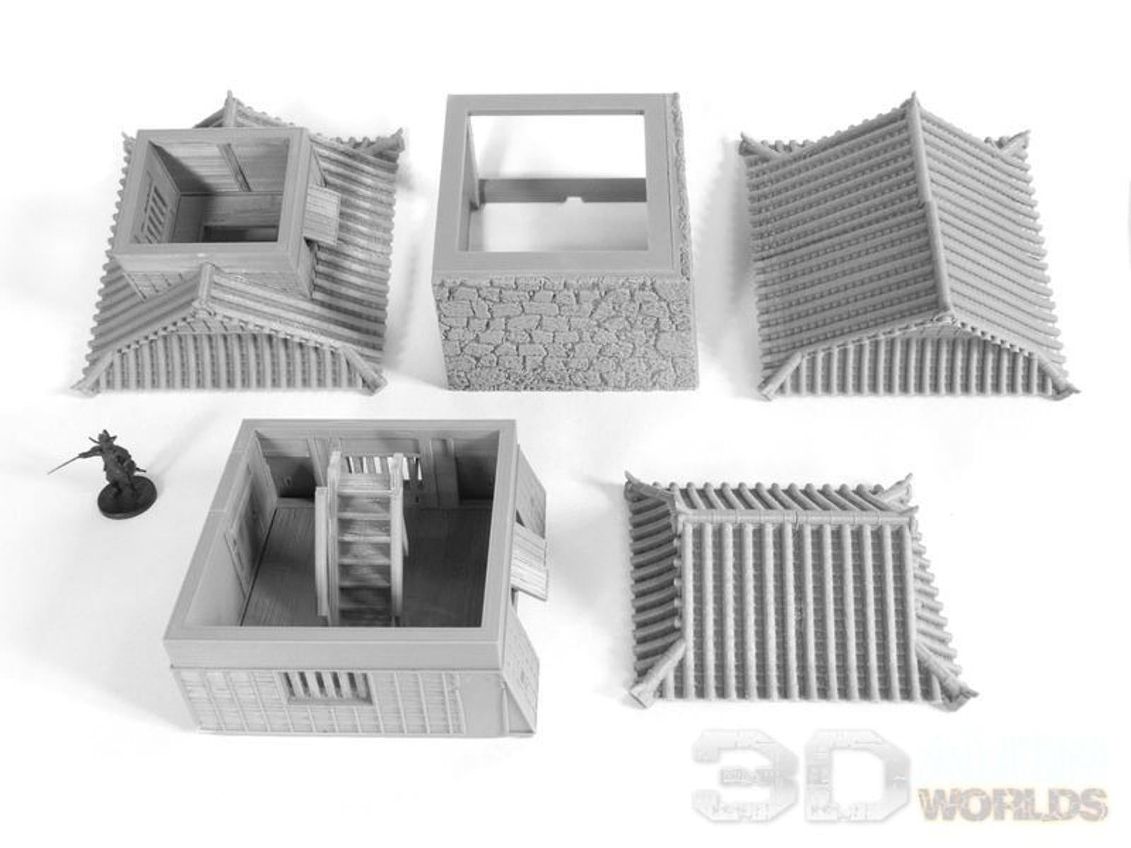 Samurai Castle Corner tower 28mm 3D printed terrain test of honour 3DAlienworld