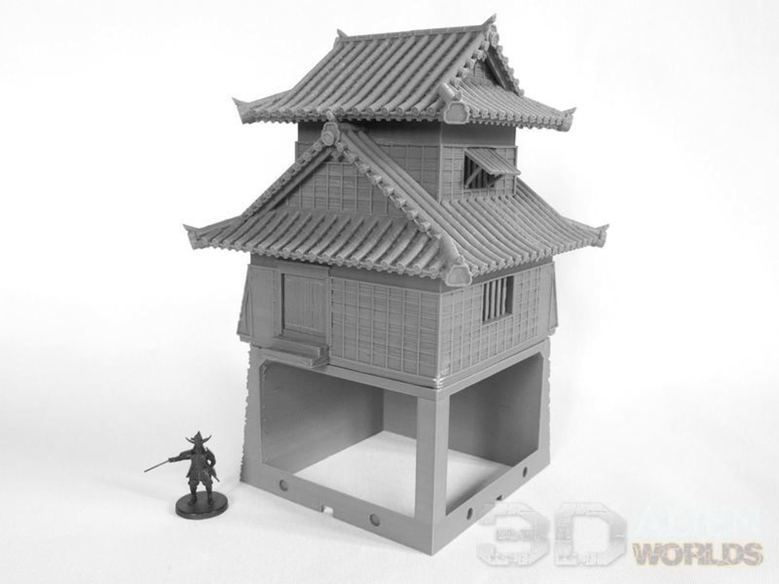 Samurai Castle Corner tower 28mm 3D printed terrain test of honour 3DAlienworld