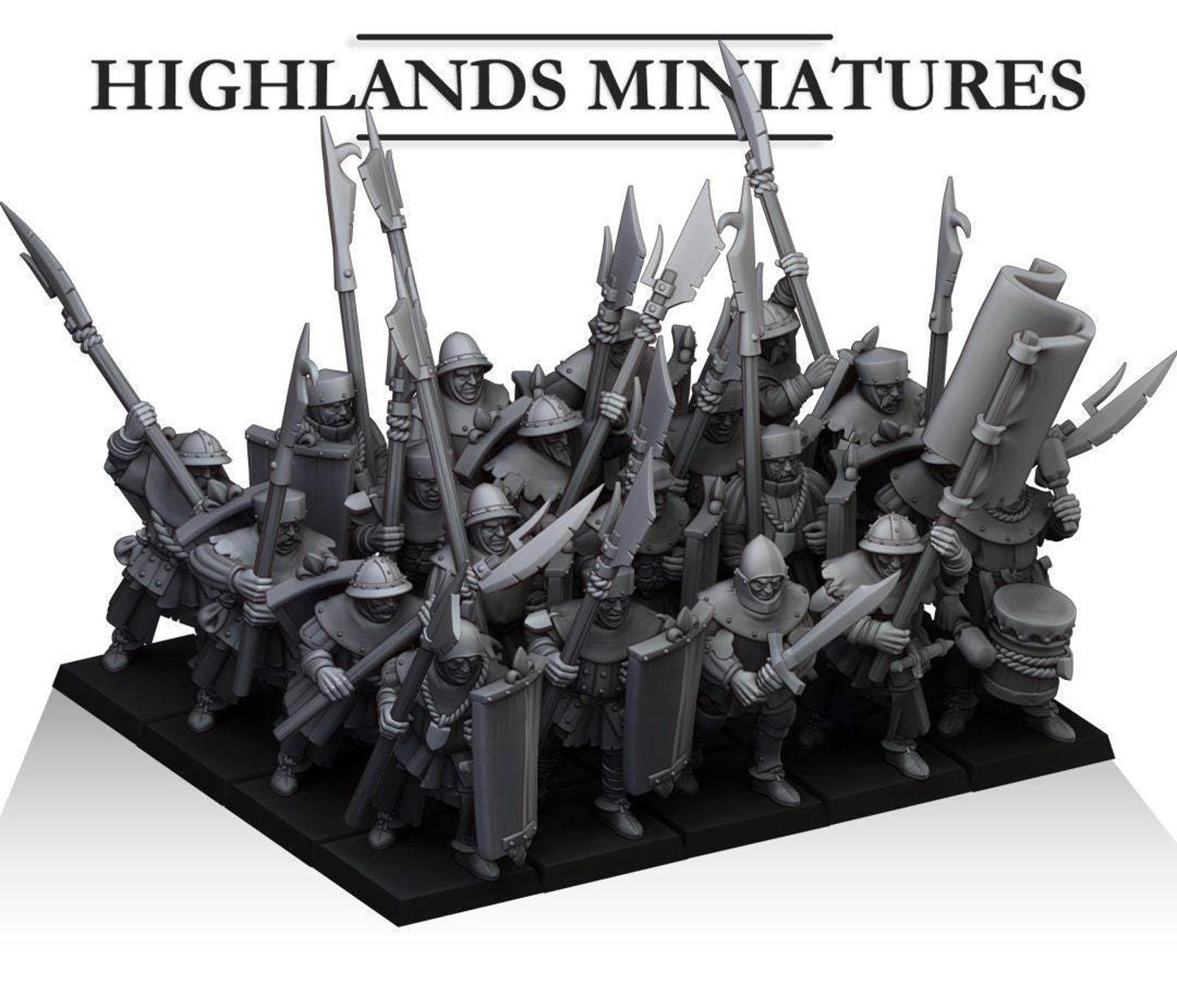 Men at Arms of Gallia with Halberds and Shields | Highlands Miniatures