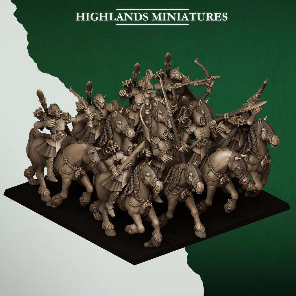 Mounted Feral Archers, Feral Elves - Highlands Miniatures