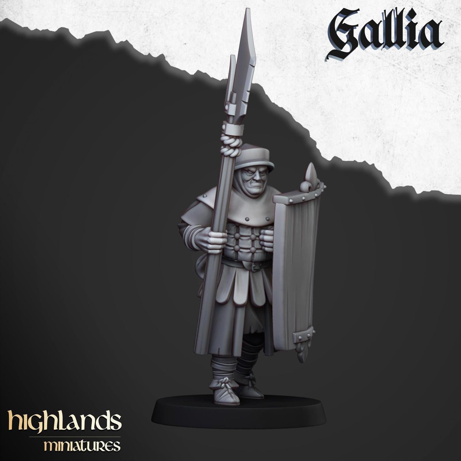 Men at Arms of Gallia with Halberds and Shields | Highlands Miniatures