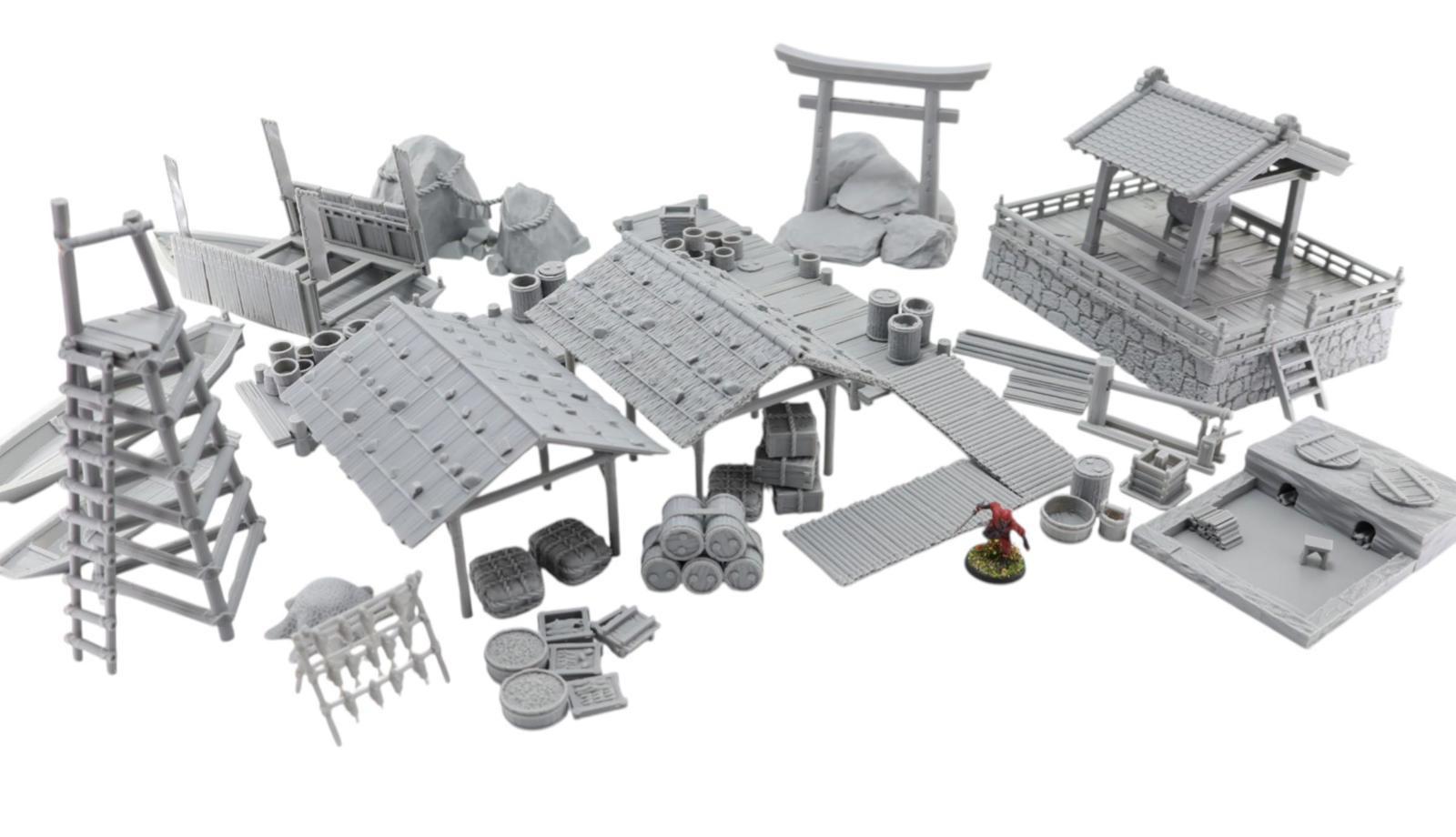 Samurai Fishing Village Set 28mm 3D printed Gaming terrain - 3D Alien Worlds