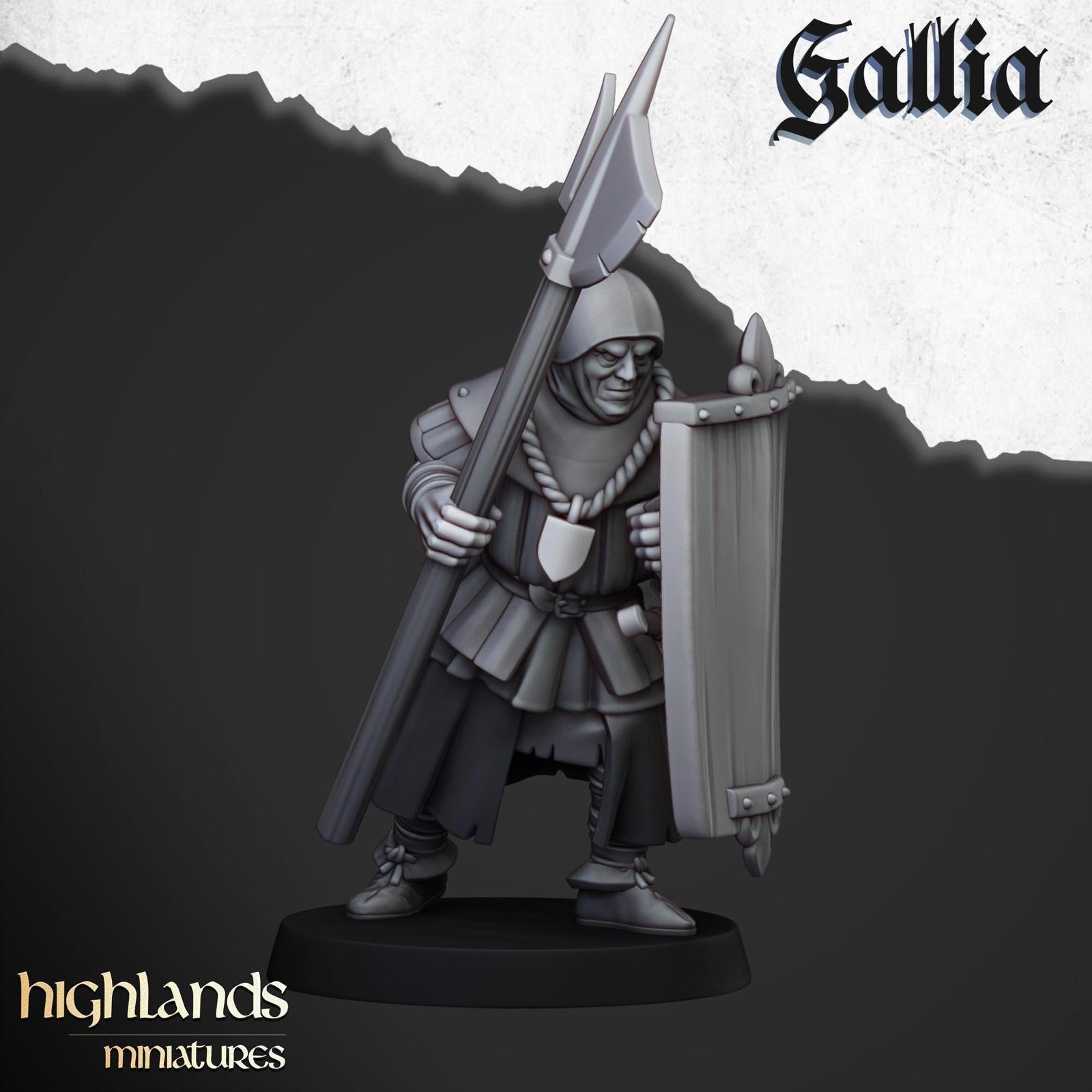 Men at Arms of Gallia with Halberds and Shields | Highlands Miniatures