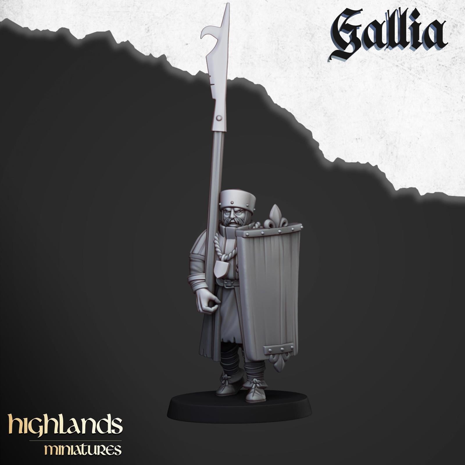 Men at Arms of Gallia with Halberds and Shields | Highlands Miniatures