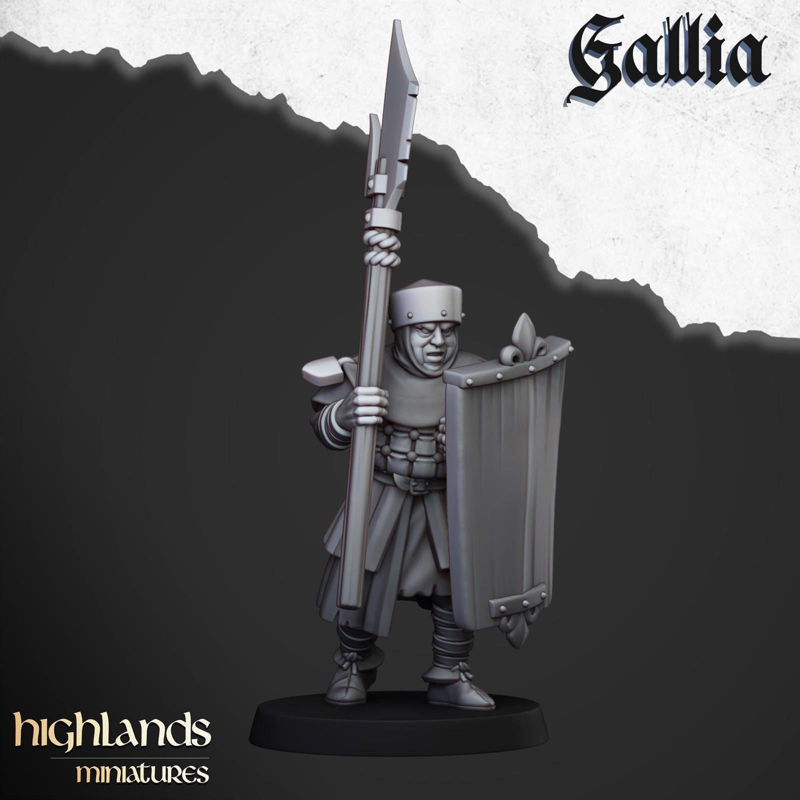 Men at Arms of Gallia with Halberds and Shields | Highlands Miniatures