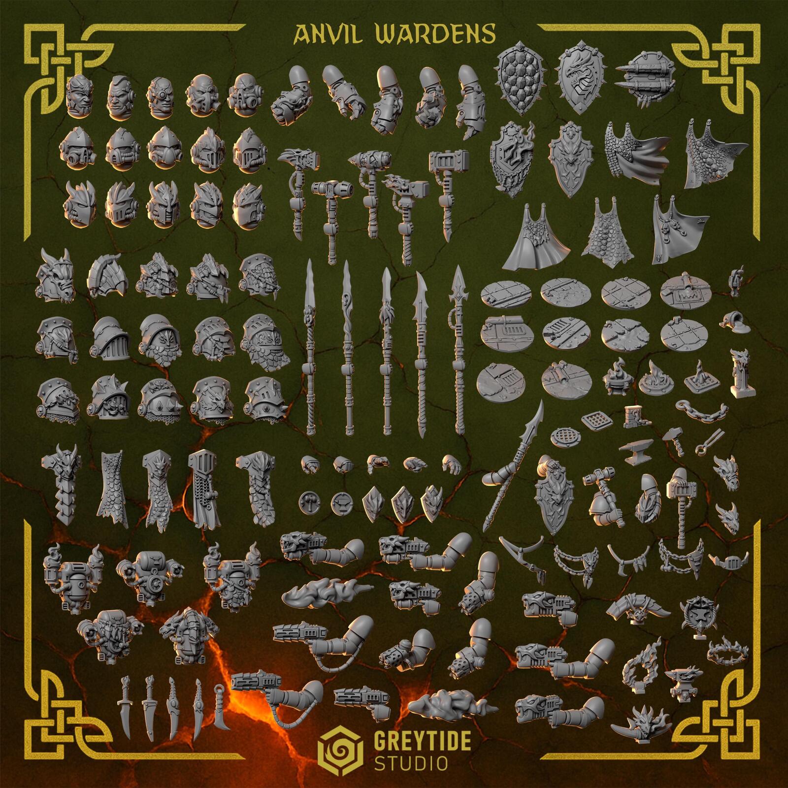 Greytide Studios-Anvil Wardens Upgrade Pack 2 TableTop Gaming D&D TTRPG Upgrade Bits For Miniatures