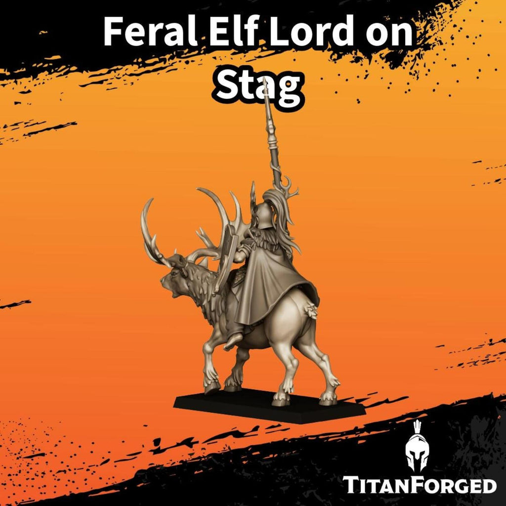 Feral Elf Lord on Stag - Highlands Miniatures