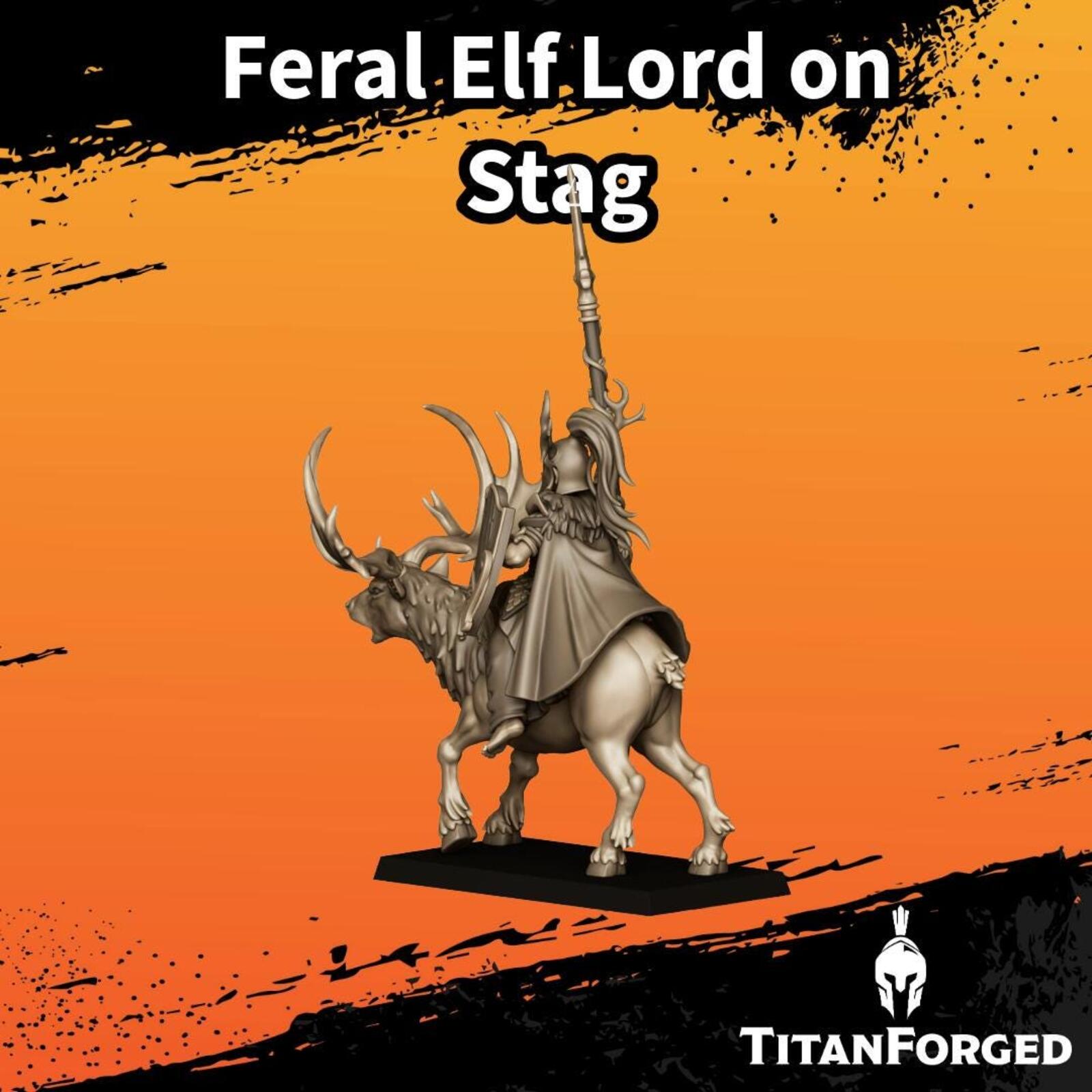 Feral Elf Lord on Stag - Highlands Miniatures