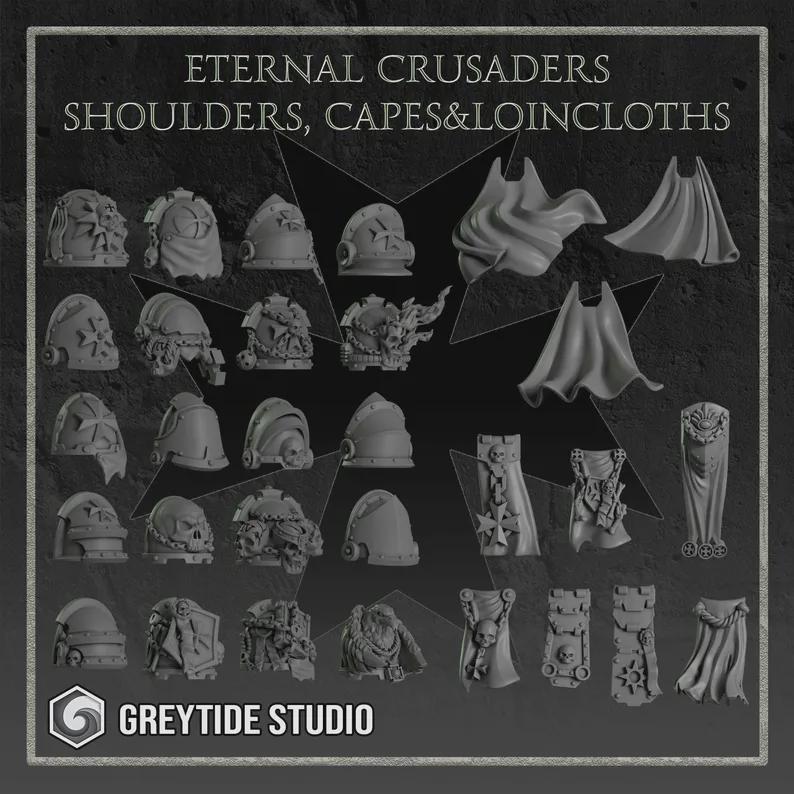 Eternal Crusaders Shoulders, Cape, Loin Cloth Upgrades. GreyTide Studio | Tabletop Miniature Wargaming Grim-Dark Sci-Fi  Proxy