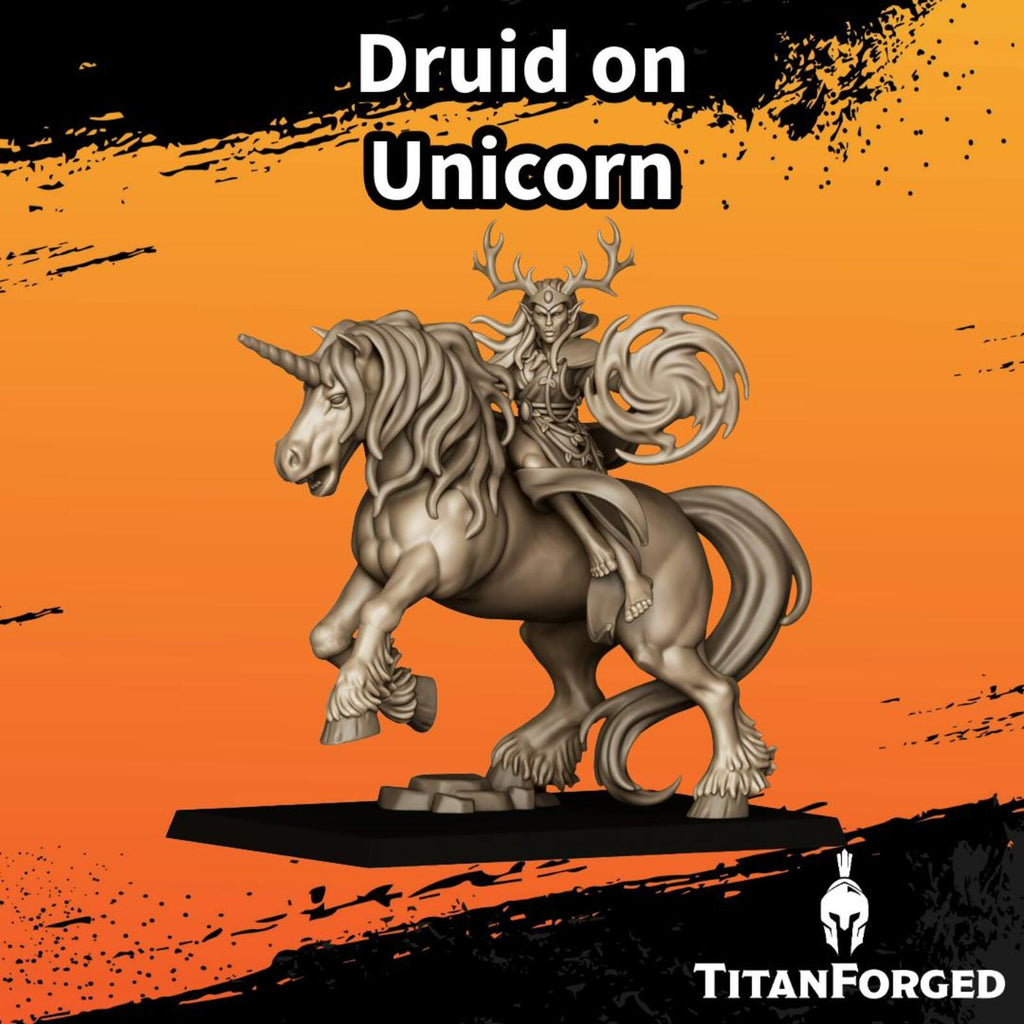 Feral Elf druid on unicorn - Highlands Miniatures