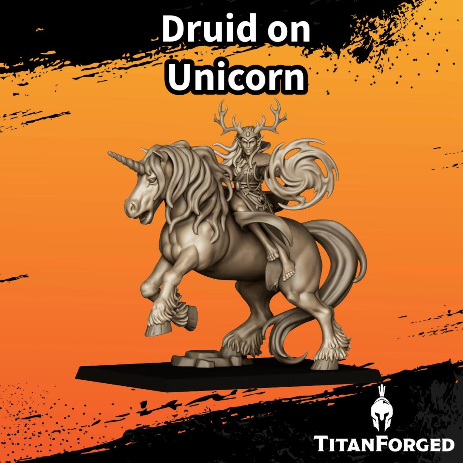 Feral Elf druid on unicorn - Highlands Miniatures