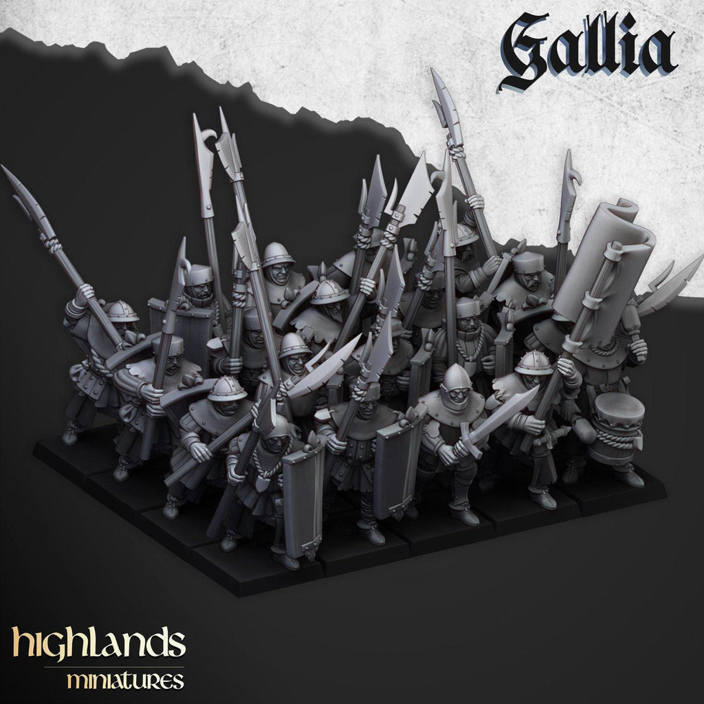 Men at Arms of Gallia with Halberds and Shields | Highlands Miniatures