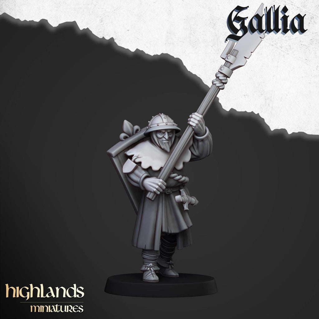 Men at Arms of Gallia with Halberds and Shields | Highlands Miniatures