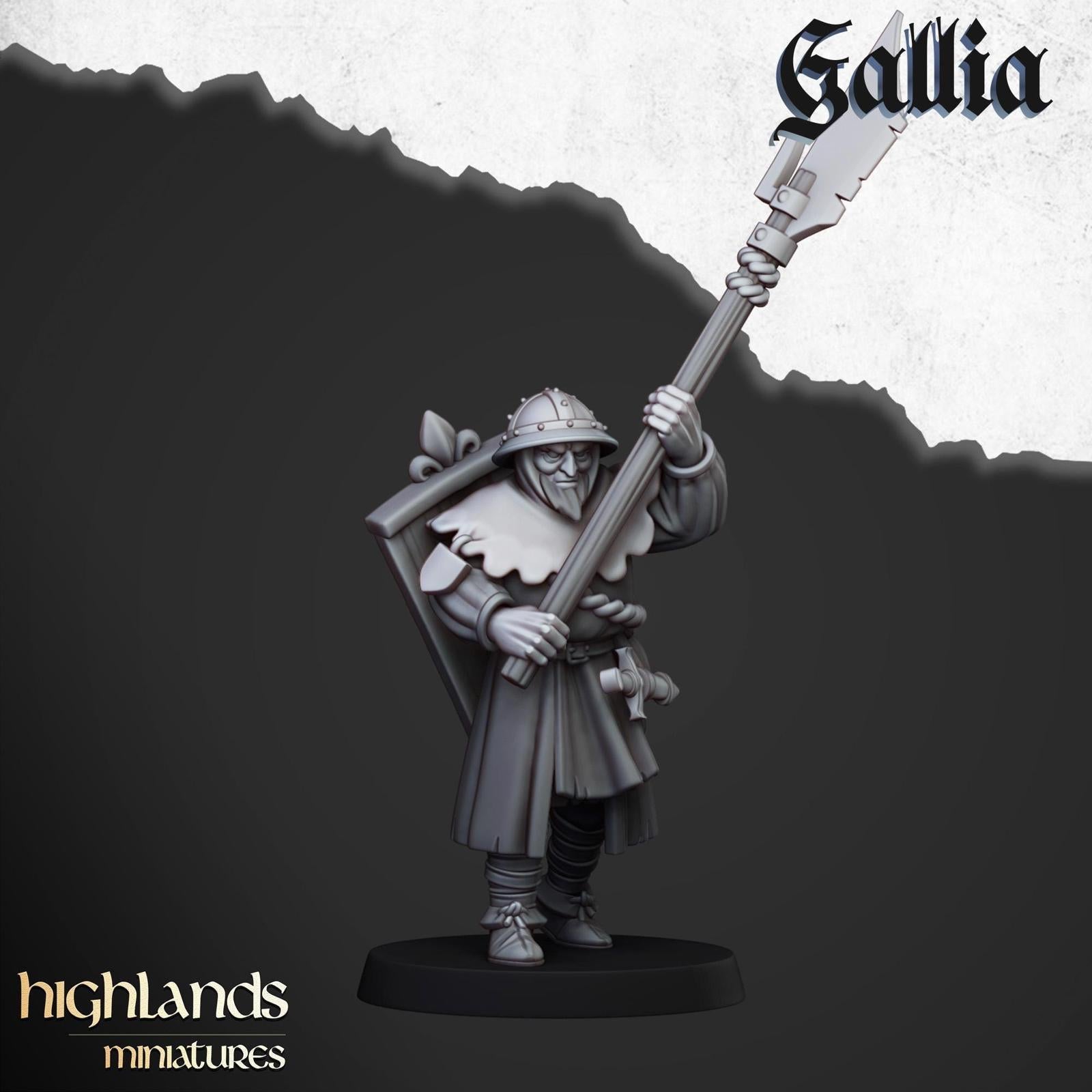 Men at Arms of Gallia with Halberds and Shields | Highlands Miniatures