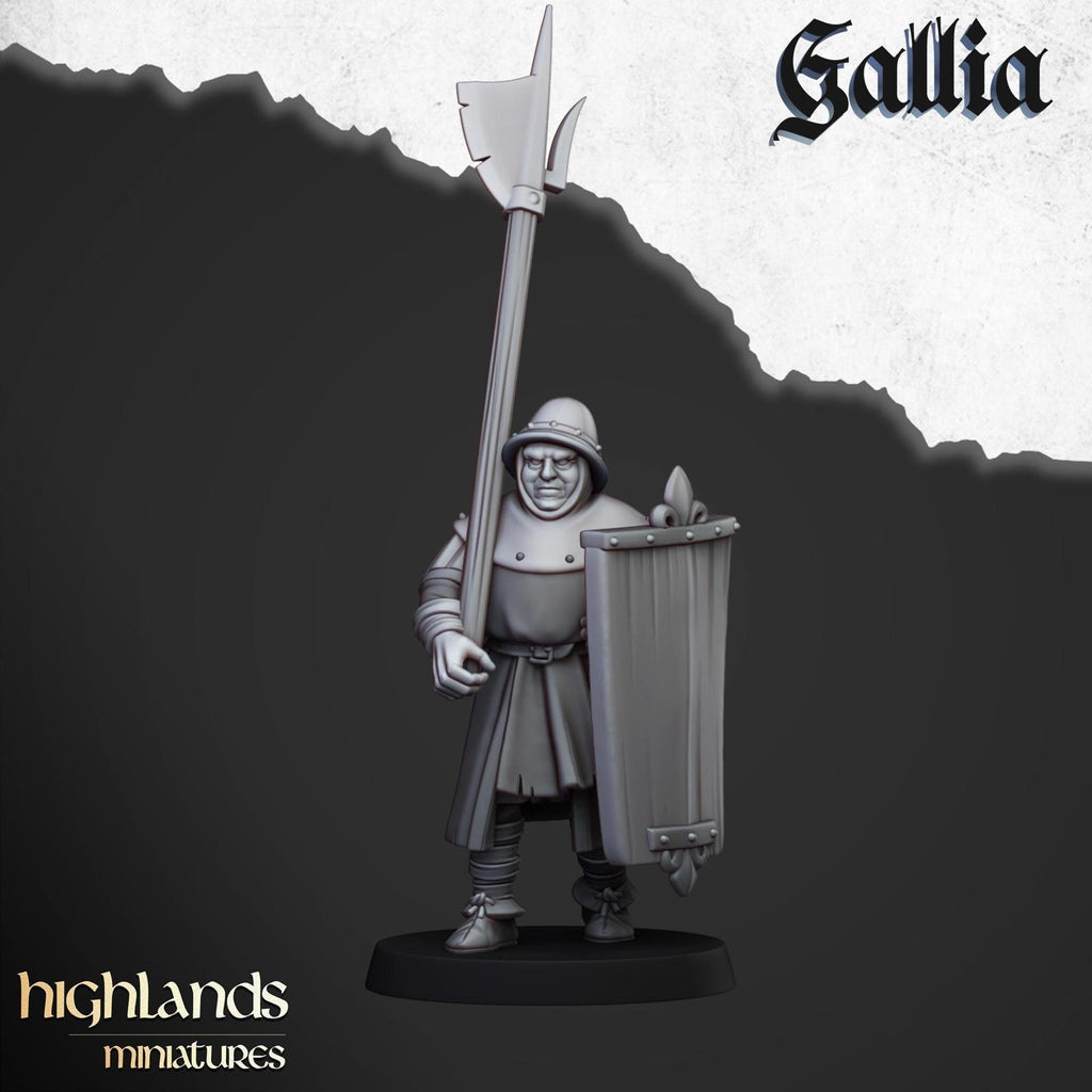 Men at Arms of Gallia with Halberds and Shields | Highlands Miniatures
