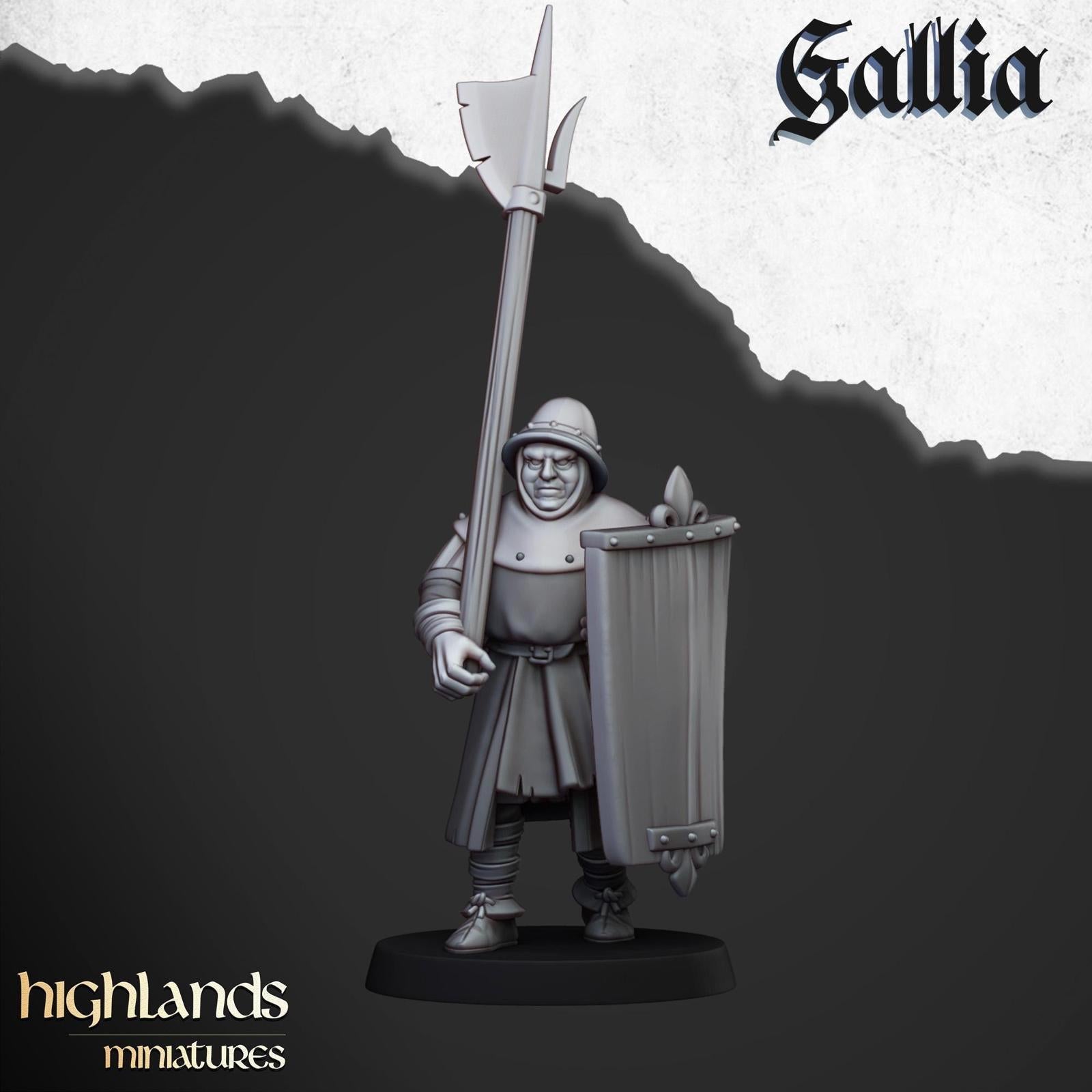 Men at Arms of Gallia with Halberds and Shields | Highlands Miniatures