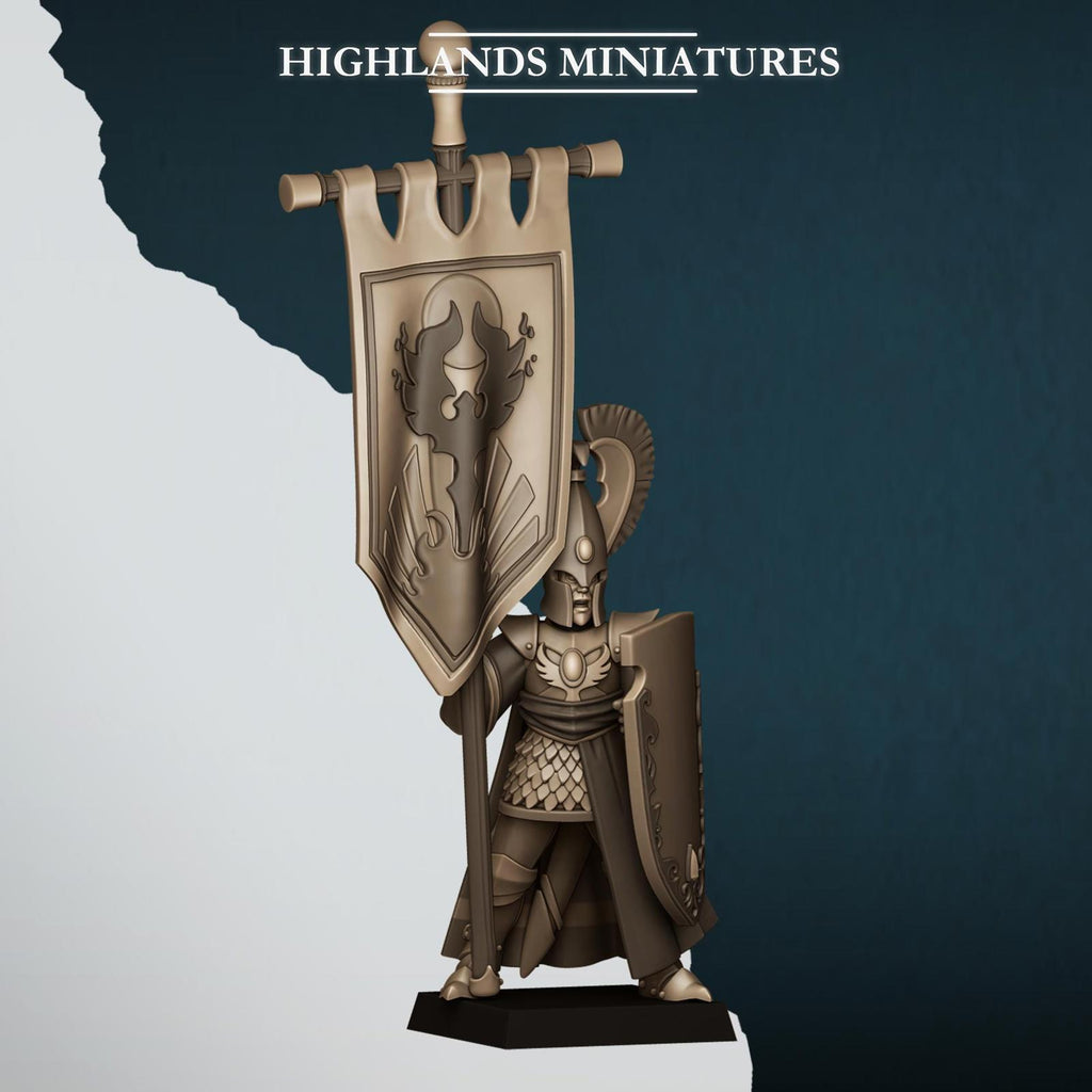 Aegean Elf BSB (mounted, on foot) - Highlands Miniatures