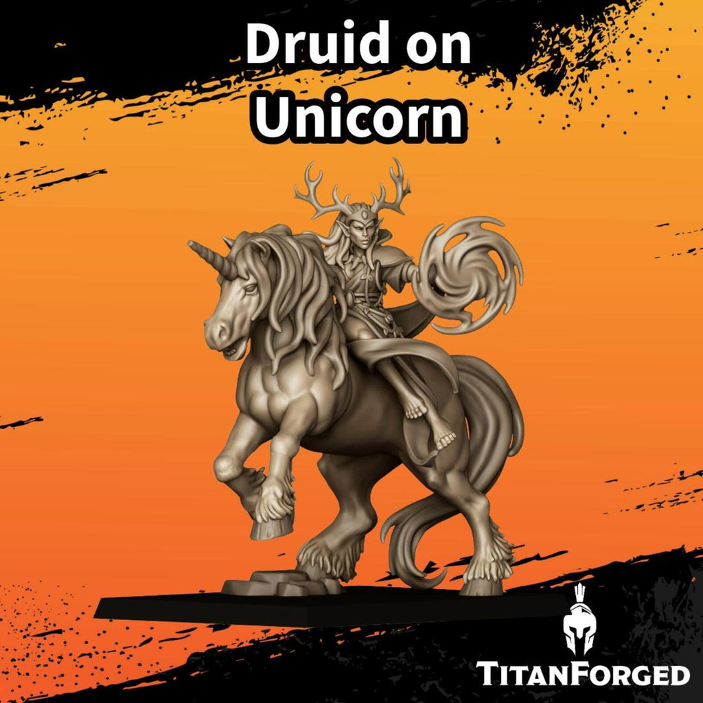 Feral Elf druid on unicorn - Highlands Miniatures